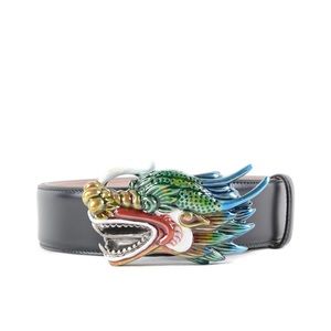 Gucci dragon buckle black leather belt